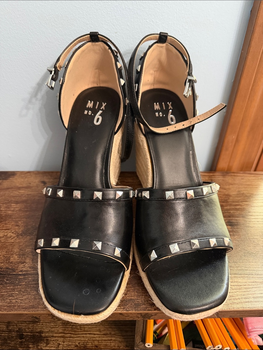 Mix No. 6 Black Studded Espadrille Wedges